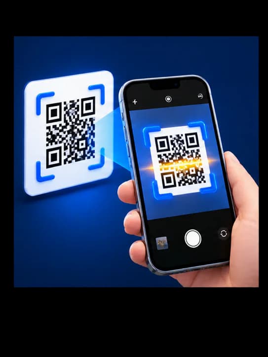 Kamera ponsel memindai QR pada kartu