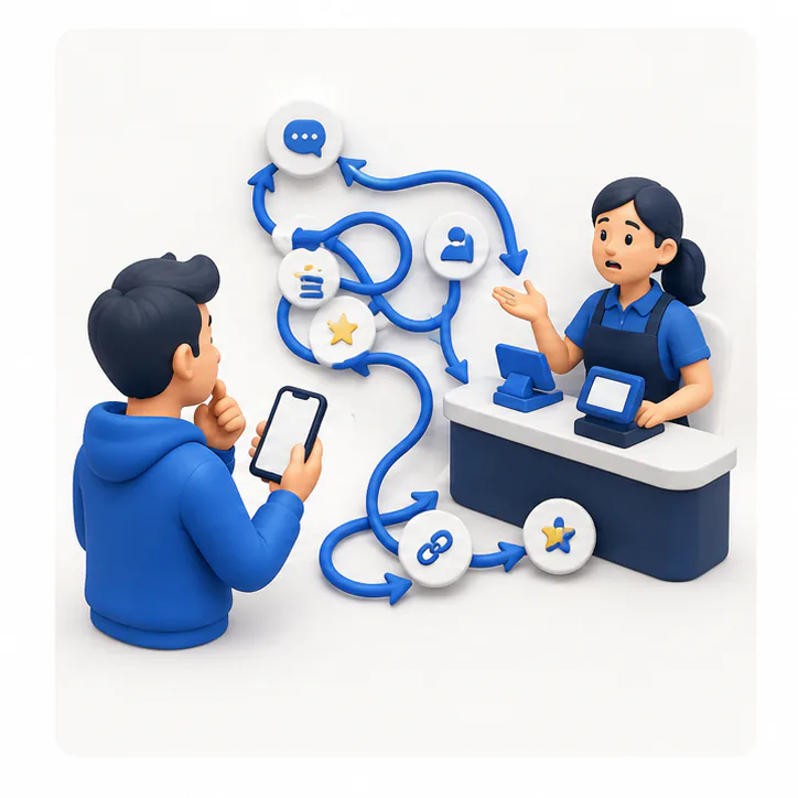 Ilustrasi alur meminta review yang terasa terlalu panjang