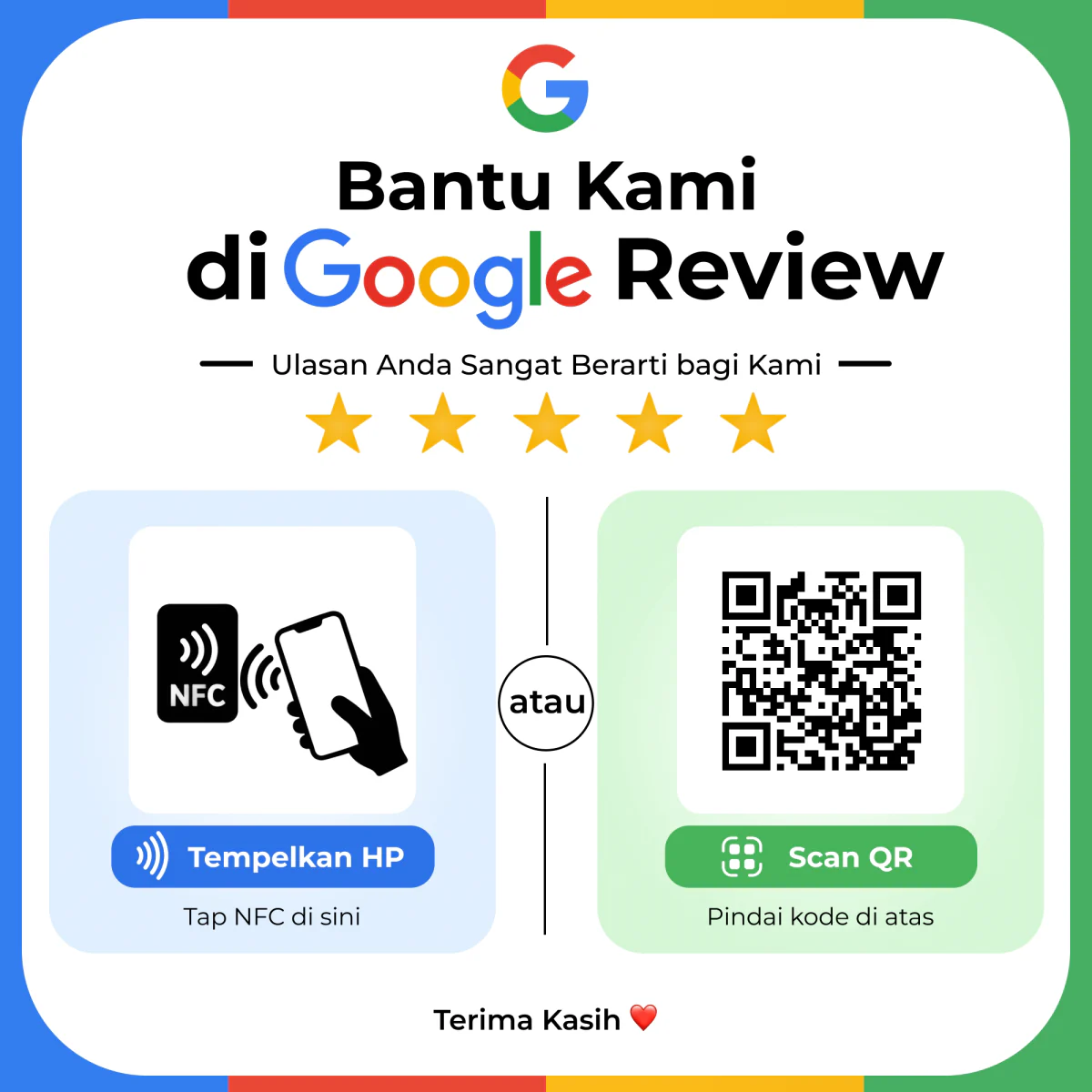 Kartu tempel NFC dan QR Google Review dari NFC Review