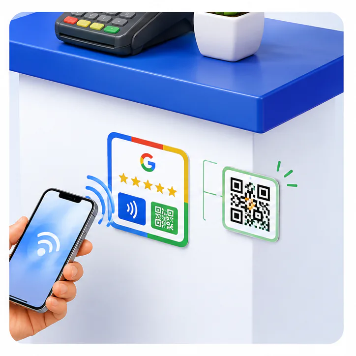 Pelanggan menempelkan ponsel ke NFC atau memindai QR